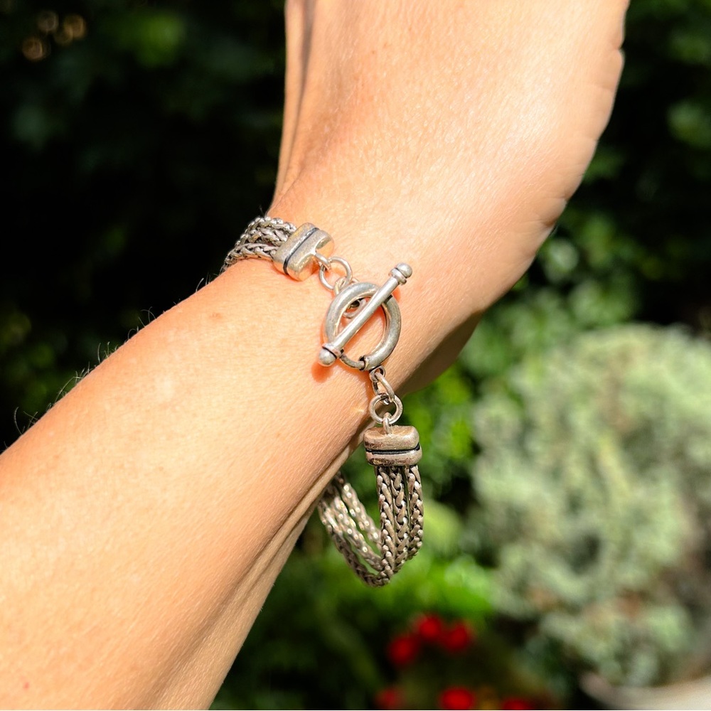 ✨Silver triple strand bracelet with toggle closure. Real silver. 7 1/4” long